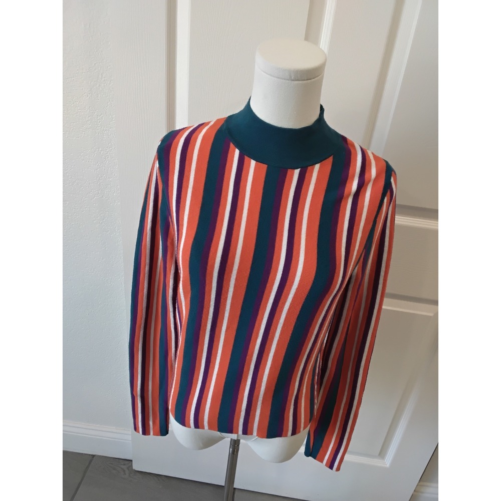 Victor Glemaud Target Striped Mock‎ Neck Sweater Orange Teal Purple XS